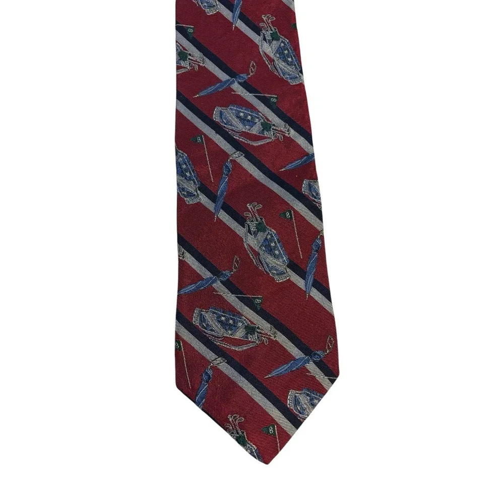 Nautica Striped Golf Bag Print Silk Tie‎ Vintage